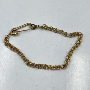 Vintage Gold Tone Double Rollo Link Chain Bracelet Large Safety Pin Punk Boho